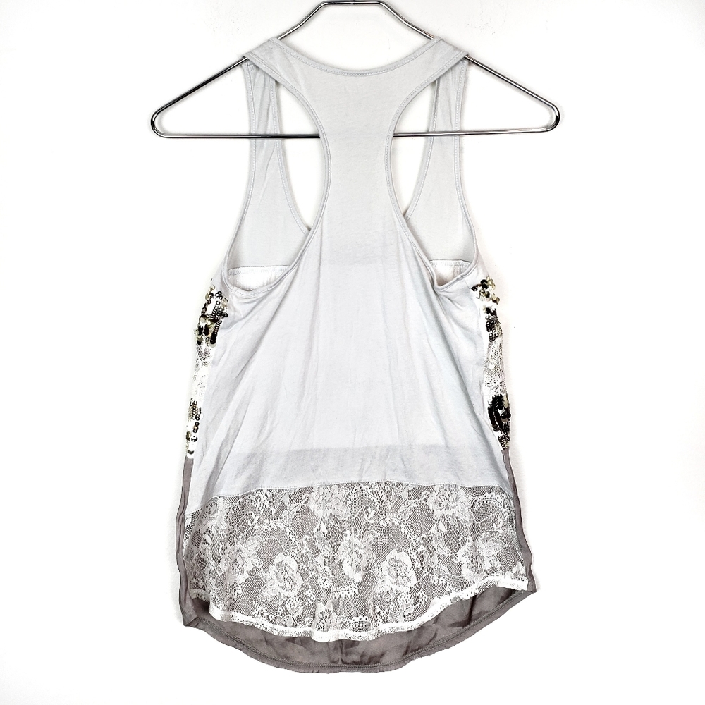 EXPRESS Gray Lace & Sequined Flowy Tank Top XS - Picture 5 of 7